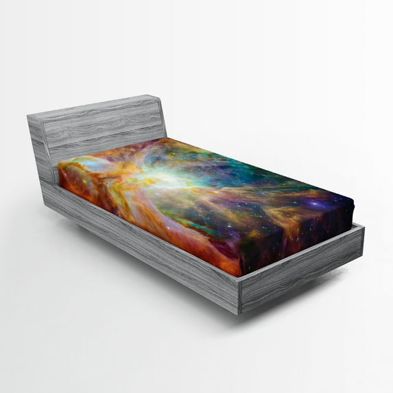 Ambesonne Outer Space Fitted Sheet, Stars and Nebula, Twin XL Size, Multicolor