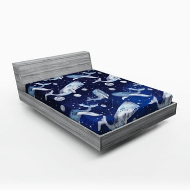 Ambesonne Outer Space Fitted Sheet, Whale Planet Cosmos, Queen Size, Navy Purple Grey