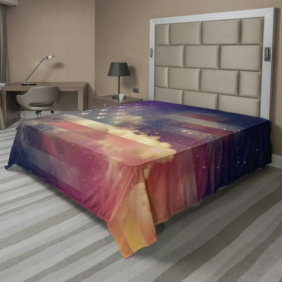 Ambesonne Outer Space Flat Sheet, Cloudy Night USA, Queen Size, Multicolor