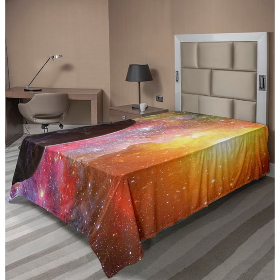 Ambesonne Outer Space Flat Sheet, Earth and Outer Space, Twin Size, Multicolor