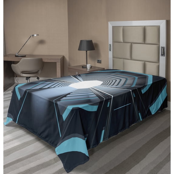 Ambesonne Outer Space Flat Sheet, Lunar Moon Scene, Twin Size, Blue Dark Blue White