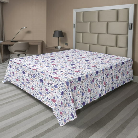 Ambesonne Outer Space Flat Sheet, Planets Celestial Items, Queen Size, Multicolor