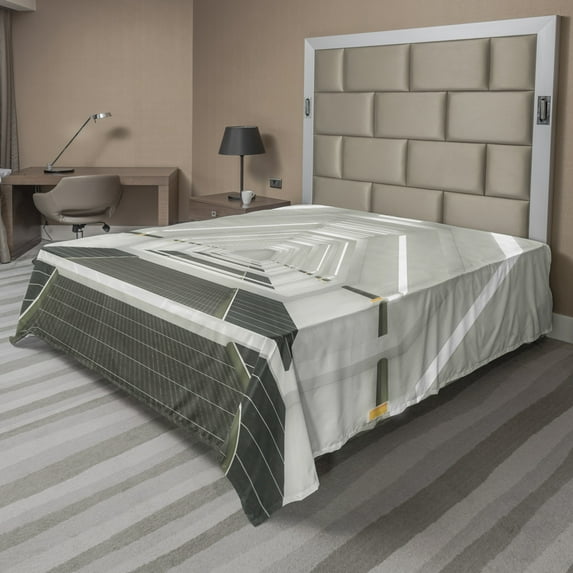 Ambesonne Outer Space Flat Sheet, Science Fiction, King Size, Army Green Pale Grey