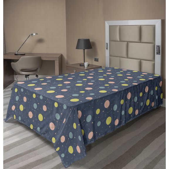 Ambesonne Outer Space Flat Sheet, Stars Planets Asteroids, Twin Size, Slate Blue Multicolor