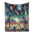 thumbnail image 1 of Ambesonne Outer Space Fleece Throw Blanket Surreal Astronaut Moon 70"x90" Multicolor Teal Red, 1 of 5