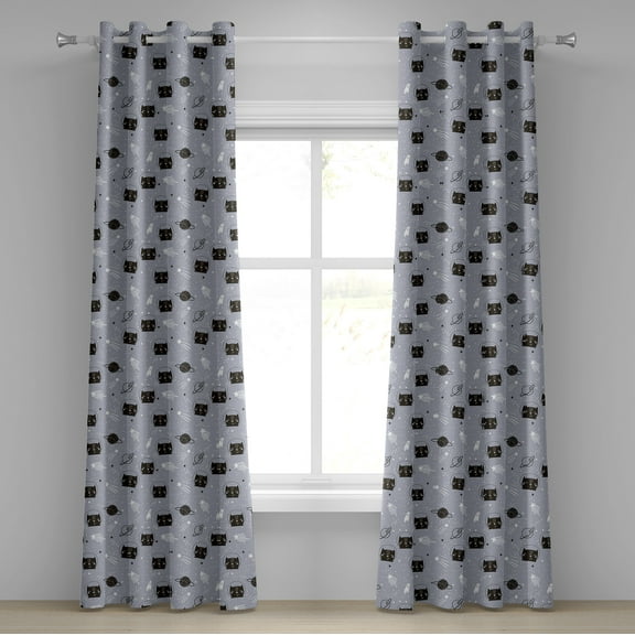 Ambesonne Outer Space Grommet Curtain, Astronaut Cats, 50" x 108", Purple Grey White