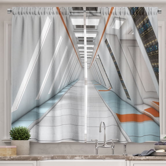 Ambesonne Outer Space Kitchen Curtains, Cosmos Rocket, 55"x45", Orange White