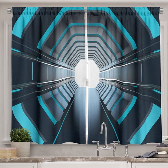 Ambesonne Outer Space Kitchen Curtains, Lunar Moon Scene, 55"x30", Blue Dark Blue White