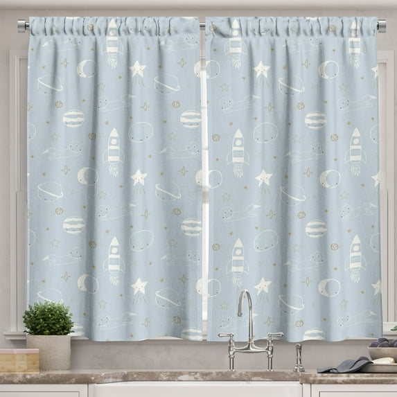 Ambesonne Outer Space Kitchen Curtains, Soft Colored Galaxy, 55"x24", Pale Blue Grey Ivory