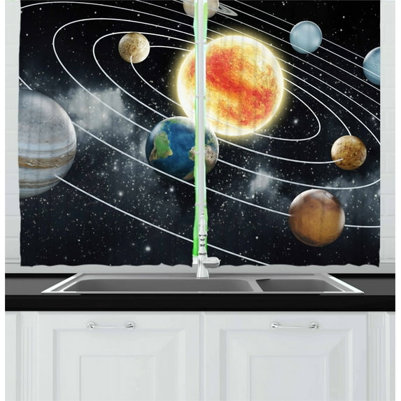 Ambesonne Outer Space Kitchen Curtains, Solar System Planets, 55"x39", Multicolor