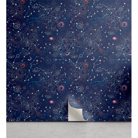 Ambesonne Outer Space Peel & Stick Wallpaper for Home, Celestial Universe Art, 13"x72", Dark Lavender Multicolor