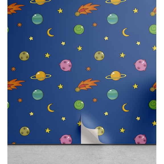 Ambesonne Outer Space Peel & Stick Wallpaper for Home, Planets and Stars, 13"x36", Multicolor