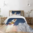 thumbnail image 1 of Ambesonne Outer Space Quilted Bedspread Set 2 Pcs, Rocket Lift Blast, Twin Size, White Blue Orange, 1 of 5