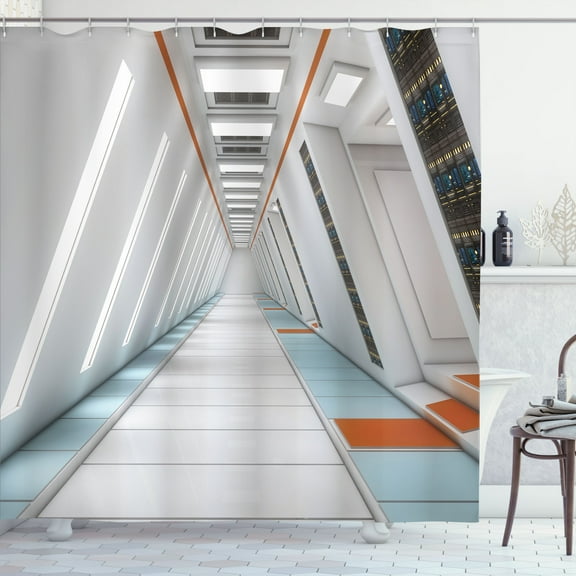 Ambesonne Outer Space Shower Curtain, Cosmos Rocket, 69"Wx84"L, Orange White