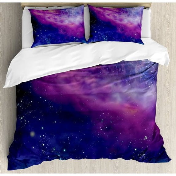 Ambesonne Outer Space Spiritual Dim Star Clusters Milky Circle Back with Solar System Elements Duvet Cover Set