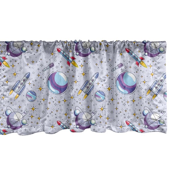 Ambesonne Outer Space Window Valance, Rockets and Planets Art, 54" X 12", Pastel Purple Multicolor