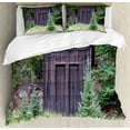 thumbnail image 1 of Ambesonne Outhouse Duvet Cover Set, Cottage in Farm Forest, Calking, Dark Brown and Green, 1 of 3