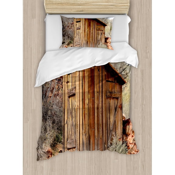 Ambesonne Outhouse Duvet Cover Sets, Olive Trees, 2-Twin, Dark Green Caramel