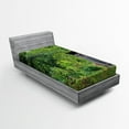 thumbnail image 1 of Ambesonne Outhouse Fitted Sheet, Spring Forest Worn Hut, Twin XL Size, Fern Green and Grey, 1 of 3