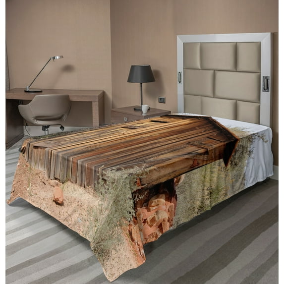 Ambesonne Outhouse Flat Sheet, Olive Trees, TwinXL Size, Dark Green Caramel