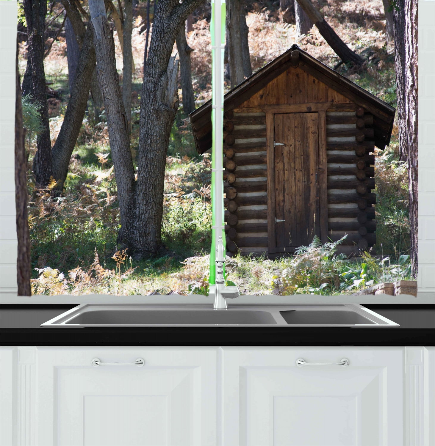Ambesonne Outhouse Kitchen Curtains, Cottage Spring Woods, 55"x39 ...