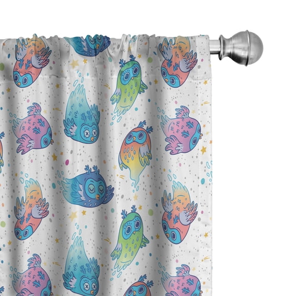 Ambesonne Owl 4-Panel Curtains, Fantasy World Ghost Creatures, 56"x63", Deep Sky Blue Multicolor