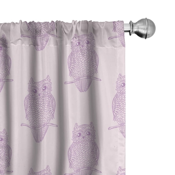 Ambesonne Owl Window Curtains, Nocturnal Bird Motif Drawings, Each 28" W x 63" L, Rose and Lilac