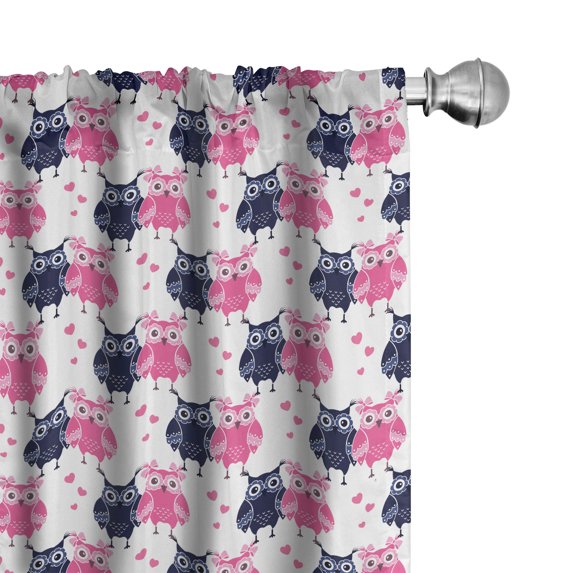 Ambesonne Owl 4-Panel Curtains, Valentines Animals Lovebirds, 56"x84", Navy Blue Pink and White