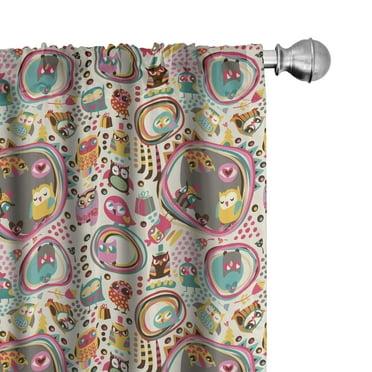 Ambesonne Owl Curtains, Cartoon Flying Animals, Pair of 28"x84", Multicolor