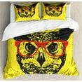 thumbnail image 1 of Ambesonne Owl Duvet Cover Set, Hipster Grunge Humorous, 2-Calking, Dark Grey Yellow Red, 1 of 7