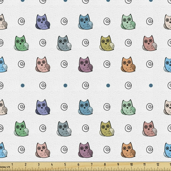 Ambesonne Owl Fabric by the Yard Upholstery, Owls Big Eyes, 10 Yards, Multicolor