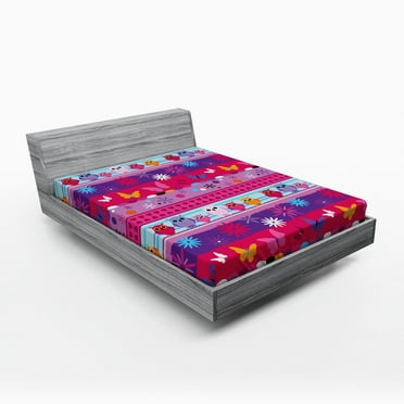 Ambesonne Owl Fitted Sheet, Cartoon Owls and Flowers, Full Size, Multicolor