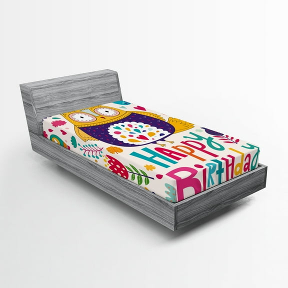 Ambesonne Owl Fitted Sheet, Funny Greeting Doodle Art, Twin Size, Multicolor