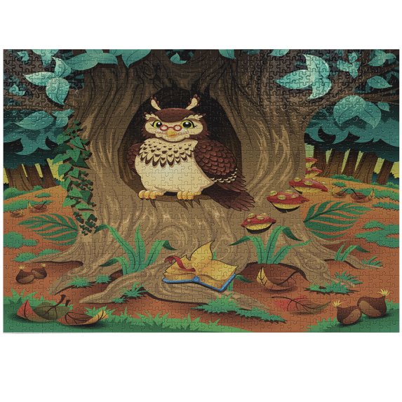 Ambesonne Owl Jigsaw Puzzle, Nanny Grandma Sage Owl, Heirloom-Quality Fun Activity for Family Durable Cardboard, 1000 pcs, Multicolor