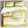 thumbnail image 1 of Ambesonne Owl Print Duvet Cover Sets, Wise Bird Cartoon Art, 2-Queen, Pale Yellow Lime Green, 1 of 7
