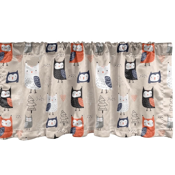 Ambesonne Owl Print Window Valance, Funny Birds Outline Trees, 54" X 18", Pale Peach Multicolor