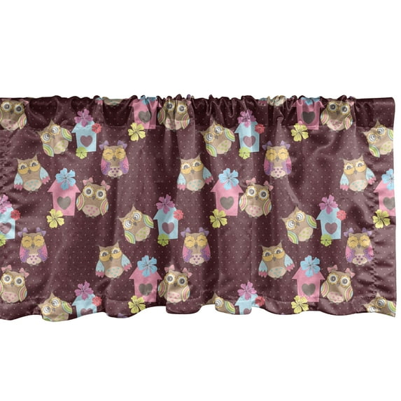 Ambesonne Owl Print Window Valance, Houses and Birds on Dots, 54" X 18", Multicolor