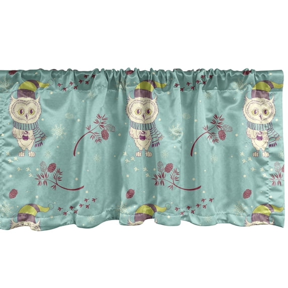 Ambesonne Owl Print Window Valance, Winter Bird in Snow, 54" X 18", Seafoam Multicolor