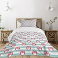 thumbnail image 1 of Ambesonne Owl Quilted Bedspread Set 2 Pcs, Flower Eyes Positive Mood, Twin Size, Turquoise Pink, 1 of 5