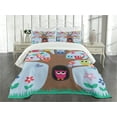 thumbnail image 1 of Ambesonne Owl Quilted Bedspread Set 3 Pcs, Birds and Butterflies, Queen Size, Multicolor, 1 of 5