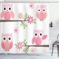 thumbnail image 1 of Ambesonne Owl Shower Curtain, Spring Floral Owls, 69"Wx84"L, White Green Pink, 1 of 5