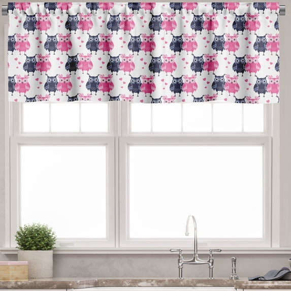 Ambesonne Owl Valance Pack of 2, Valentines Animals Lovebirds, 54"X12", Navy Blue Pink and White