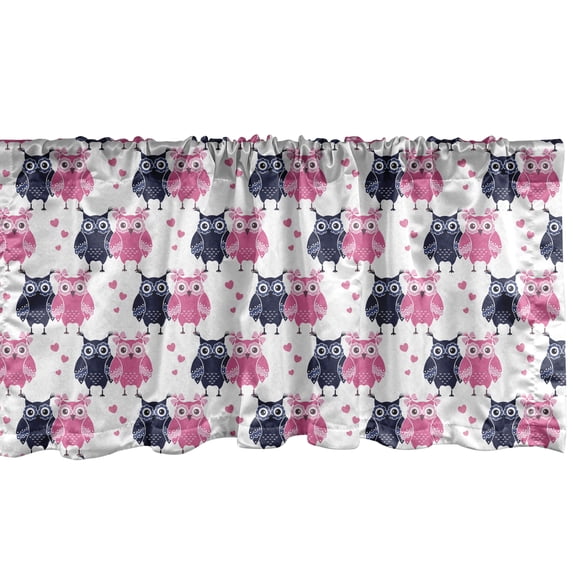 Ambesonne Owl Window Valance, Valentines Animals Lovebirds, 54" X 12", Navy Blue Pink and White