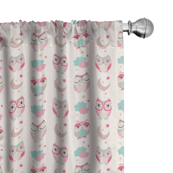 Ambesonne Owls Curtains, Birds Stars Moon Pastel, Pair of 28"x84", Almond Green Pink Tan