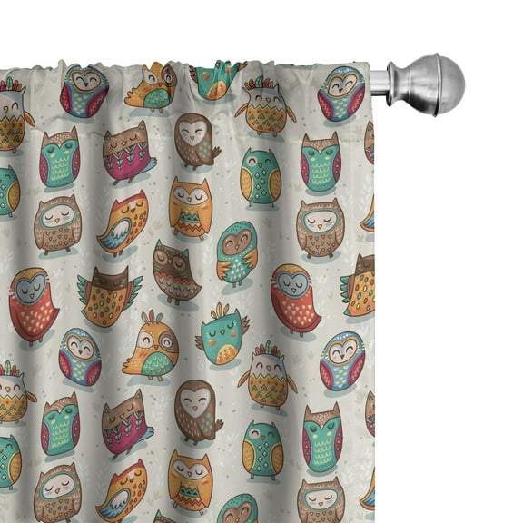 Ambesonne Owls Curtains, Cheerful Cartoon Native, Pair of 28"x84", Multicolor