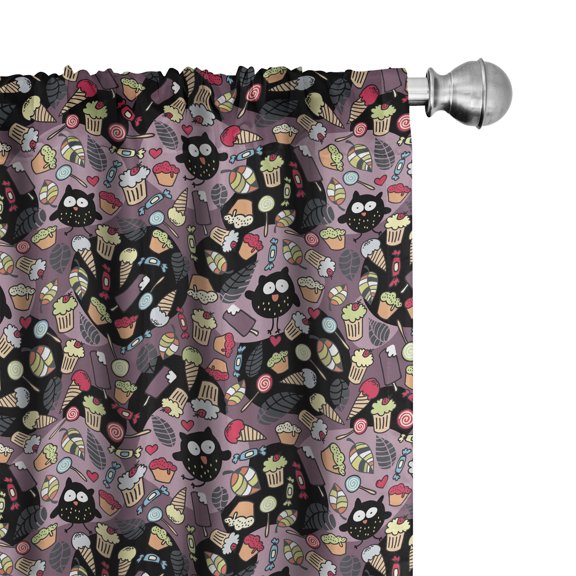 Ambesonne Owls Curtains, Crazy Birds Tasty Cupcakes, Pair of 28"x95", Multicolor
