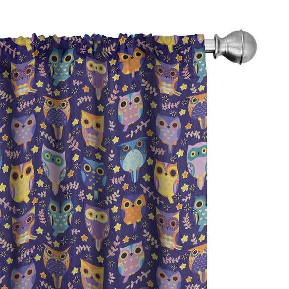 Ambesonne Owls Curtains, Leaves Stars Comic, Pair of 28"x84", Multicolor