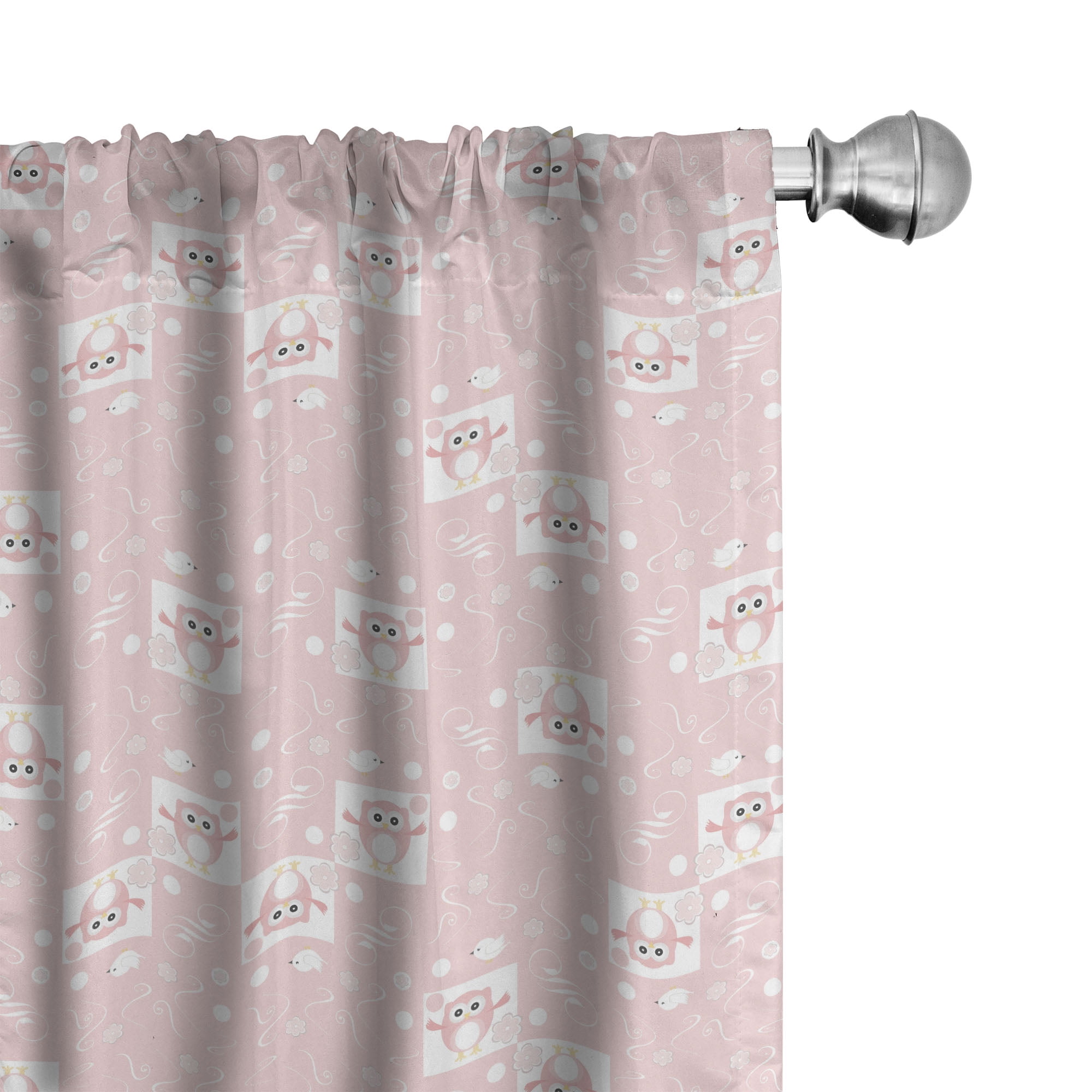 Pink Owl Patterned Light Filtering Rod Pocket Curtains