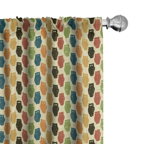 Ambesonne Owls Curtains, Retro Grunge Halloween, Pair of 28"x95", Multicolor