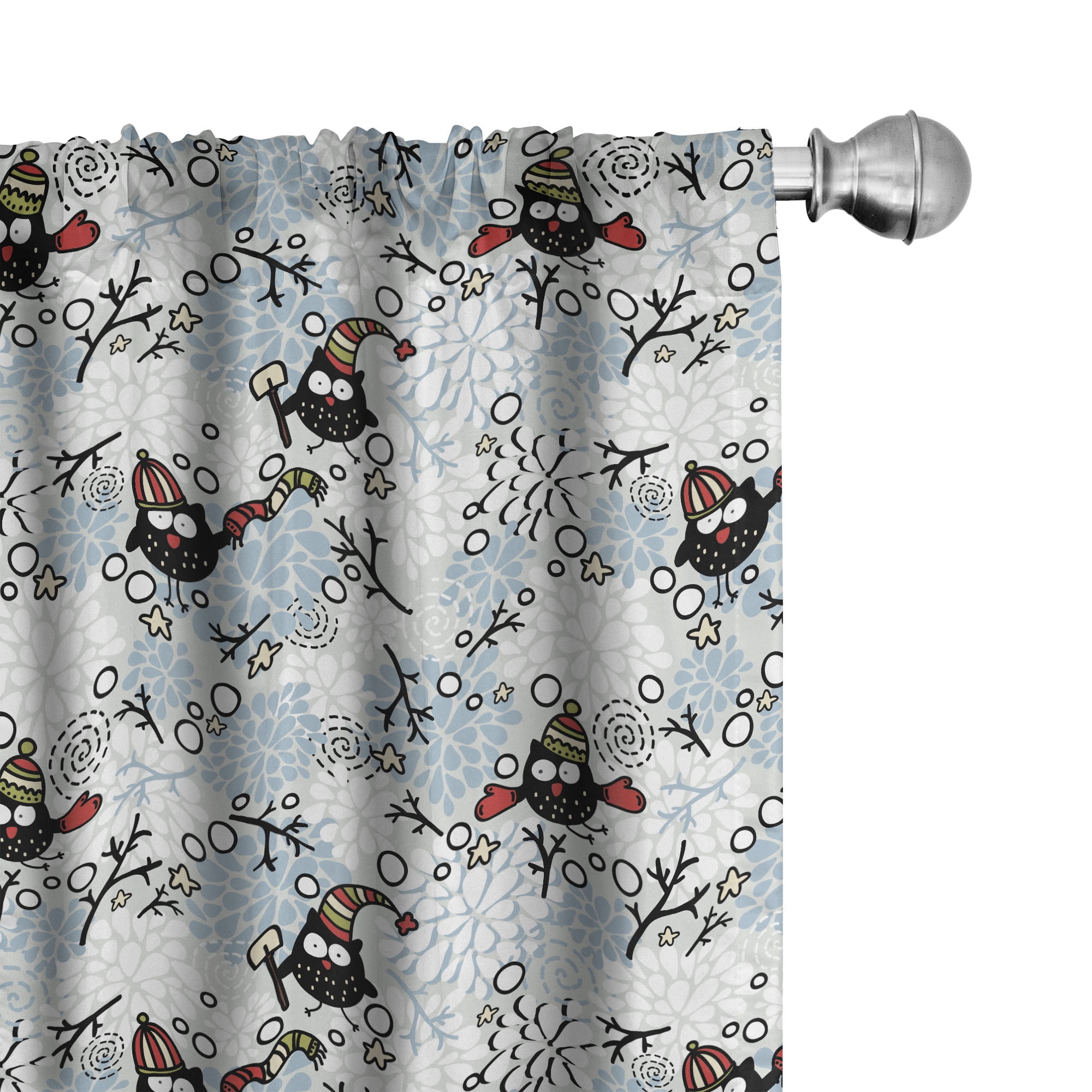 Winter Owl Pattern Light Filtering Polyester Curtain Panels